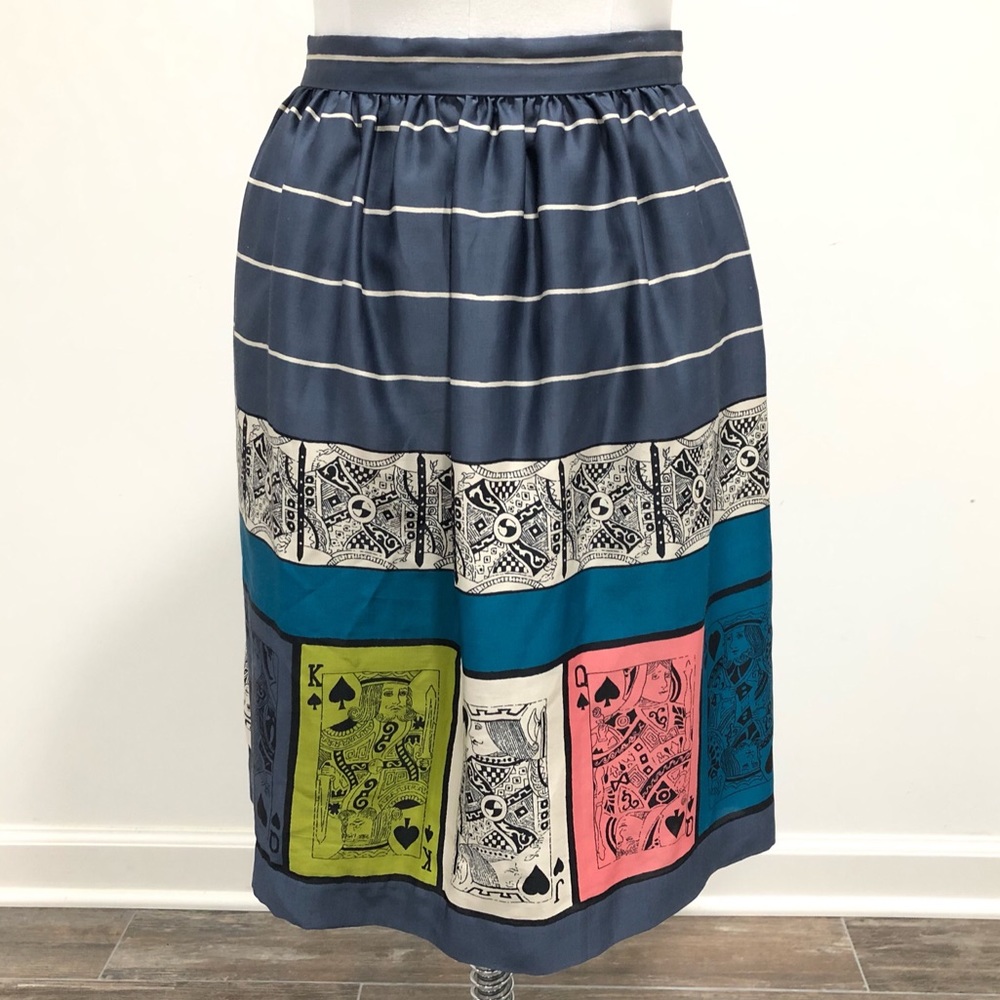 Anthropologie Edme & Esyllte Pinochle Skirt Sz 4 Queen of Heart Playing Card EUC